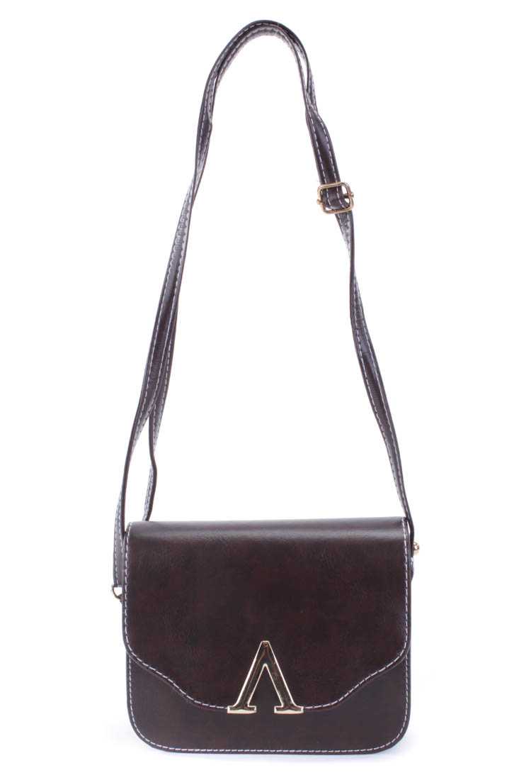 Choclate High Polish Detail Adjustable Shoulder Strap Handbag