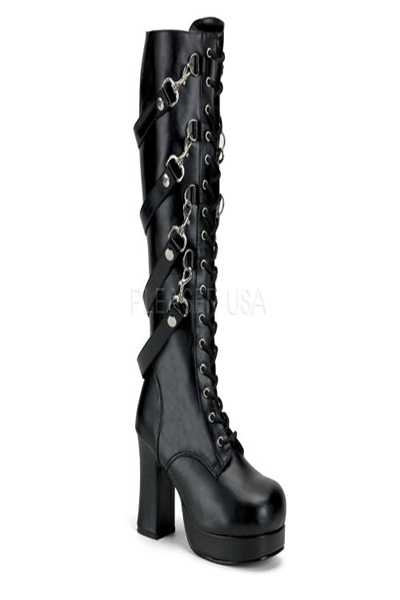 Black Lace Up Bondage Strap Boots