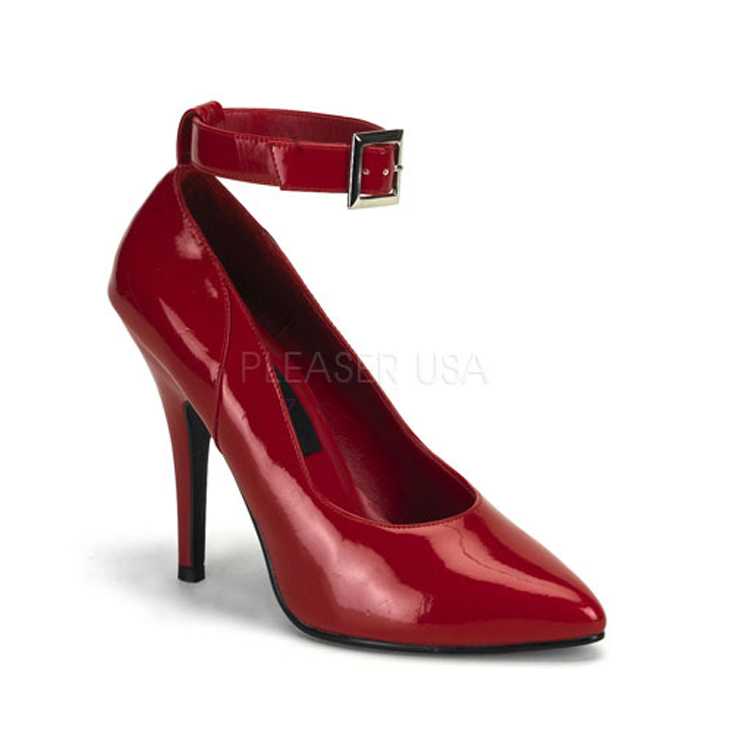 Red Ankle Strap Single Sole High Heels Patent