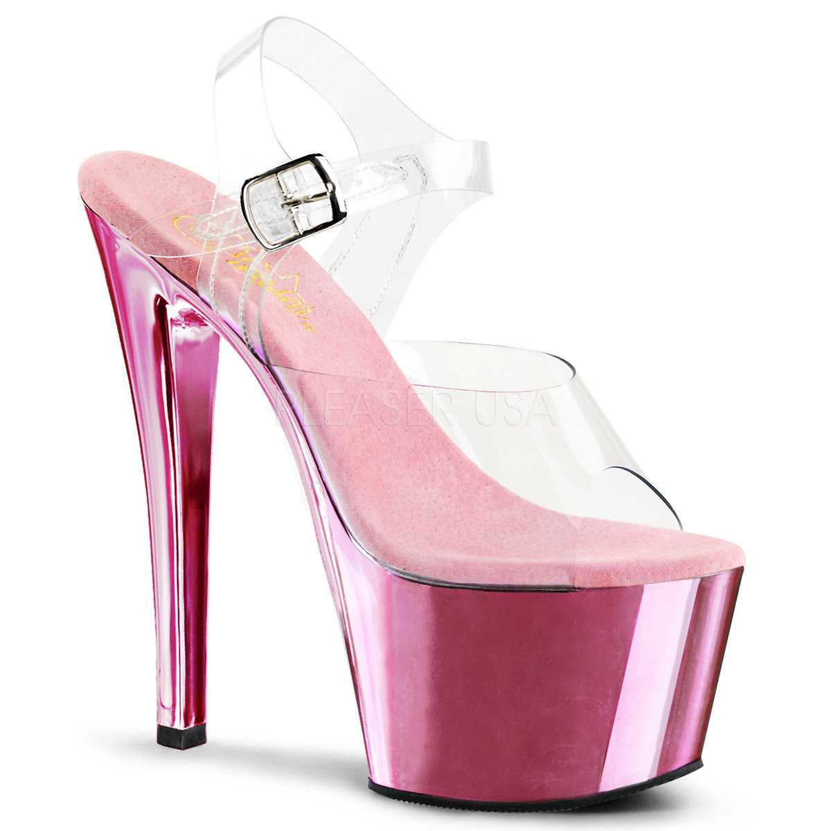 Clear Baby Pink Chrome Platform High Heels Plastic