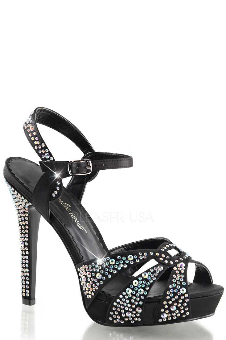 Black Rhinestone Embeded High Heels Satin