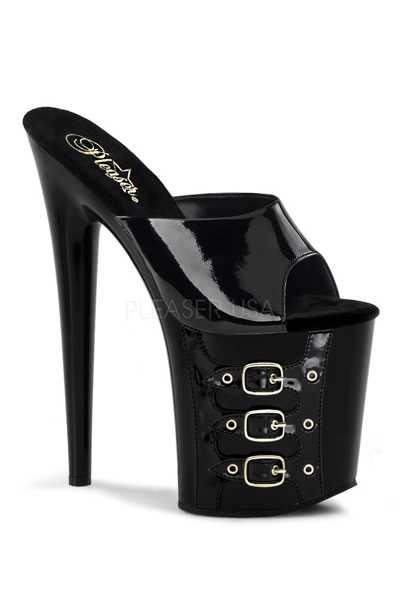 Black Patent Buckled Corset Platform High Heels