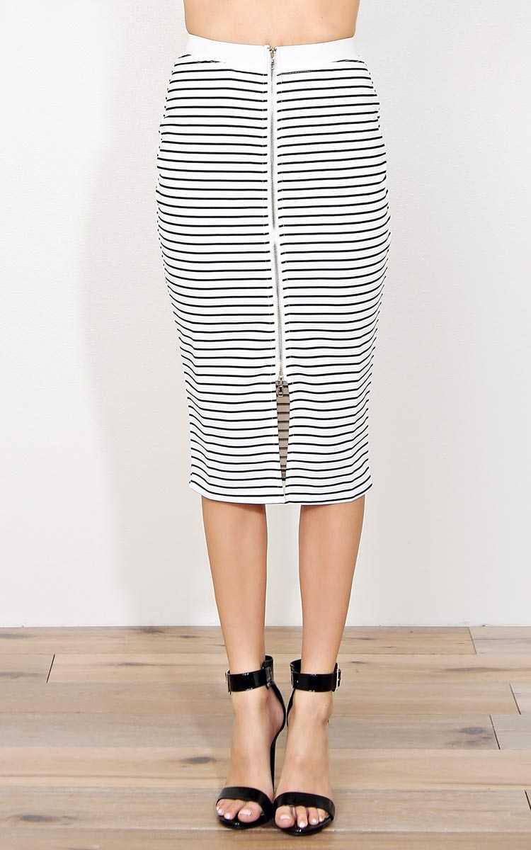 The Best For Last Zip Front Pencil Skirt - - Black/White in Size by Styles For Less