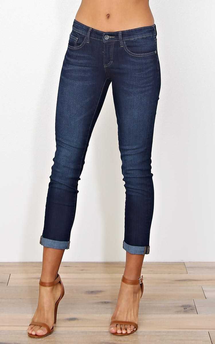 Giselle Rolled Cuff Jeans - Dark Denim in Size by Styles For Less