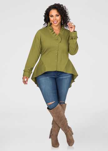 Ruffle Trim Hi-Lo Shirt