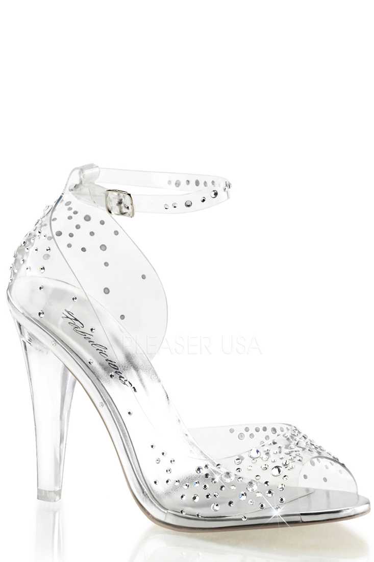 Clear Rhinestone Ankle Strap Sandal High Heels Plastic