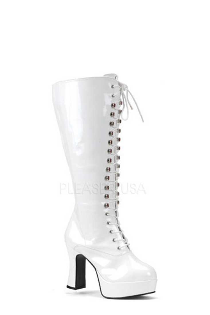 White Lace Up Wide Width GoGo Boots Patent