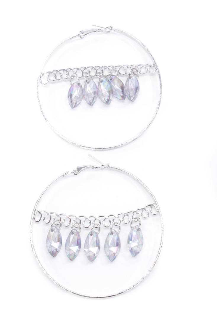 Iridescent Silver Hoop Dangling Beads Earrings Earrings