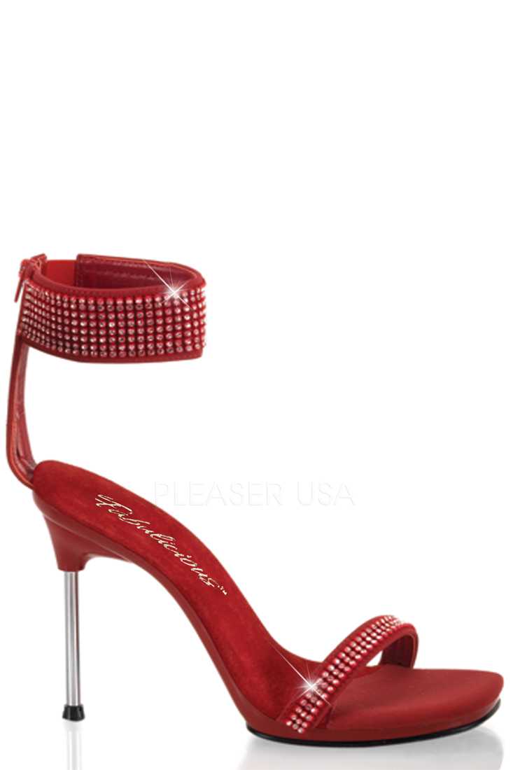 Red Nubuck Rhinestone Strap Sandal High Heels