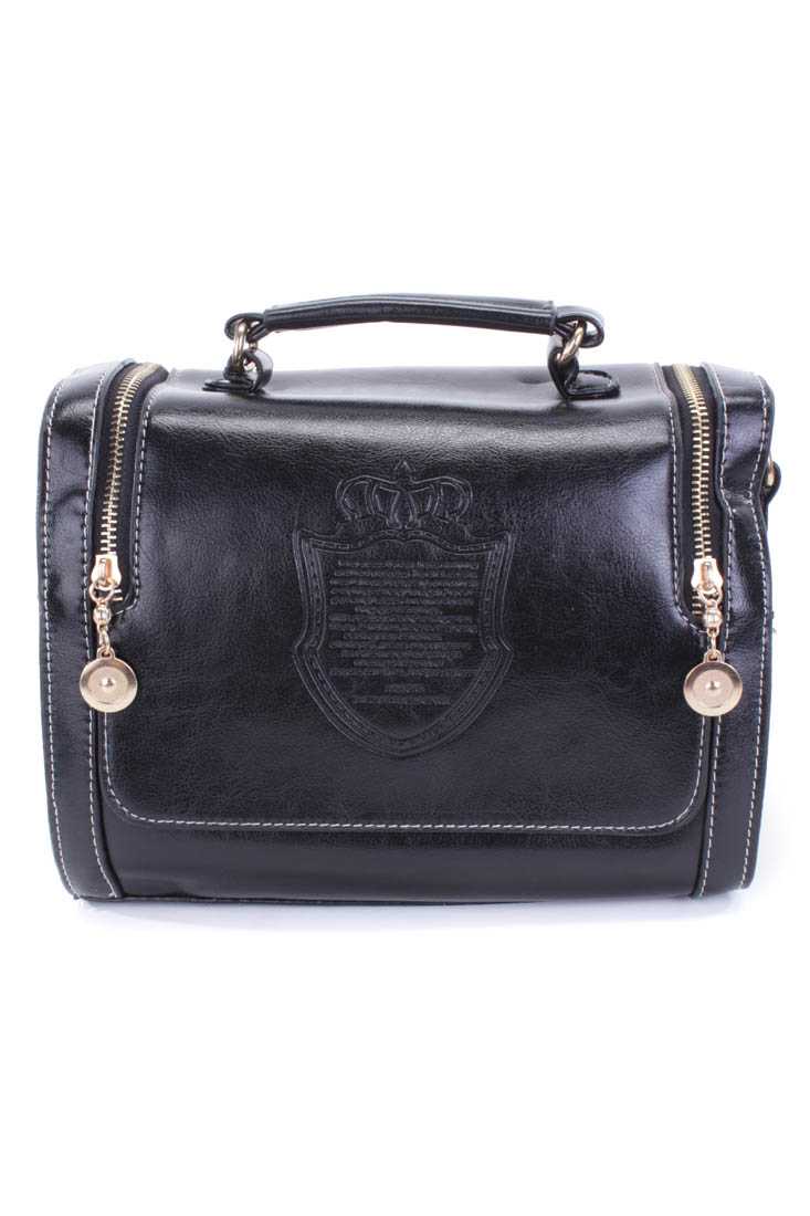 Black Embossed Faux Leather Handbag