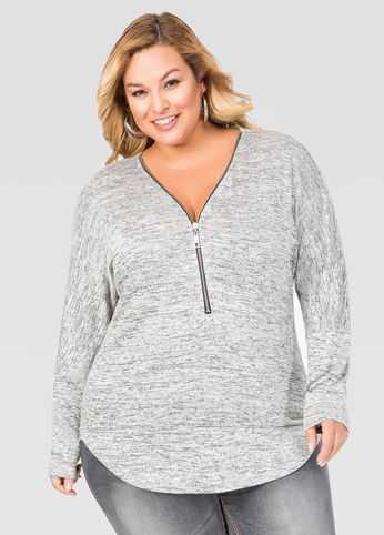 Exposed Zip V-Neck Sweater