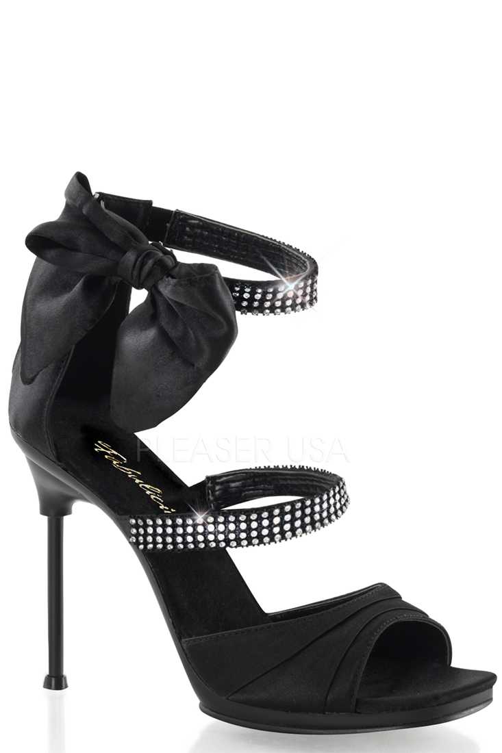 Black Bow Detail Satin Sandal High Heels