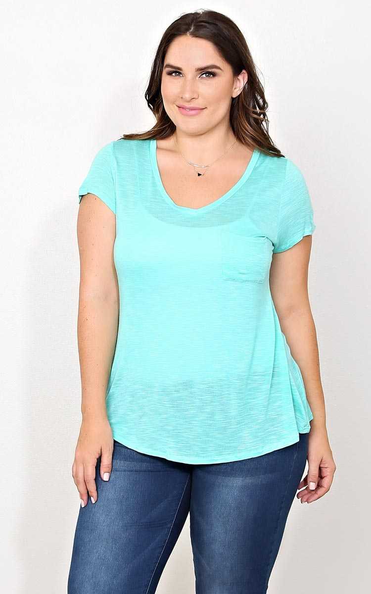 Plus Size Mint V Neck Pocket Tee - Mint in Size 3X by Styles For Less