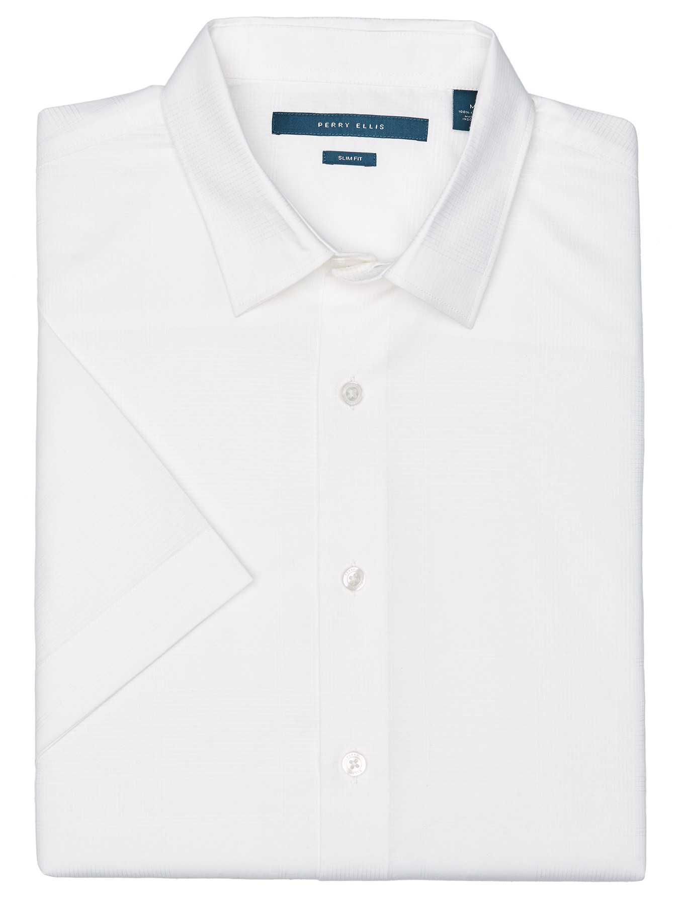 Perry Ellis Slim Fit Short Sleeve Solid Plaid Shirt