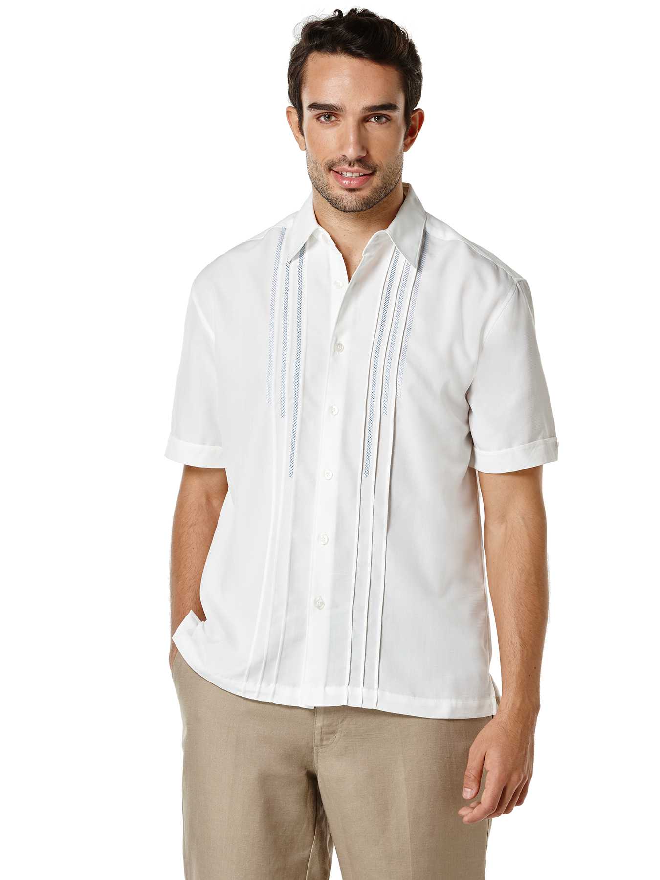 Cubavera Short Sleeve Front Tuck Texture Ombre Embroidered Shirt