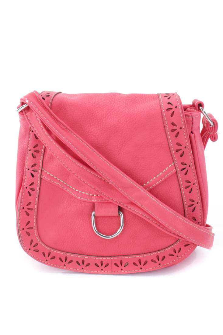 Coral Faux Leather Perforated Shoulder Handbag
