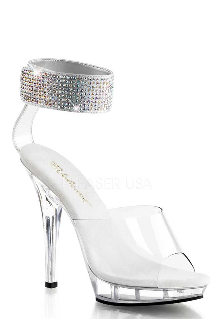 Clear Rhinestone Ankle Cuff High Heels PVC