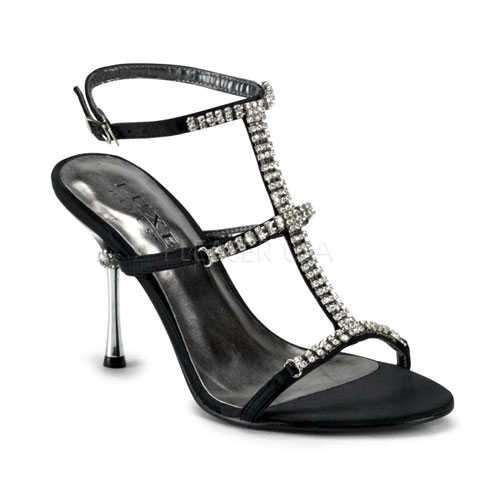 Black Rhinestone Trim Single Sole Heels Satin