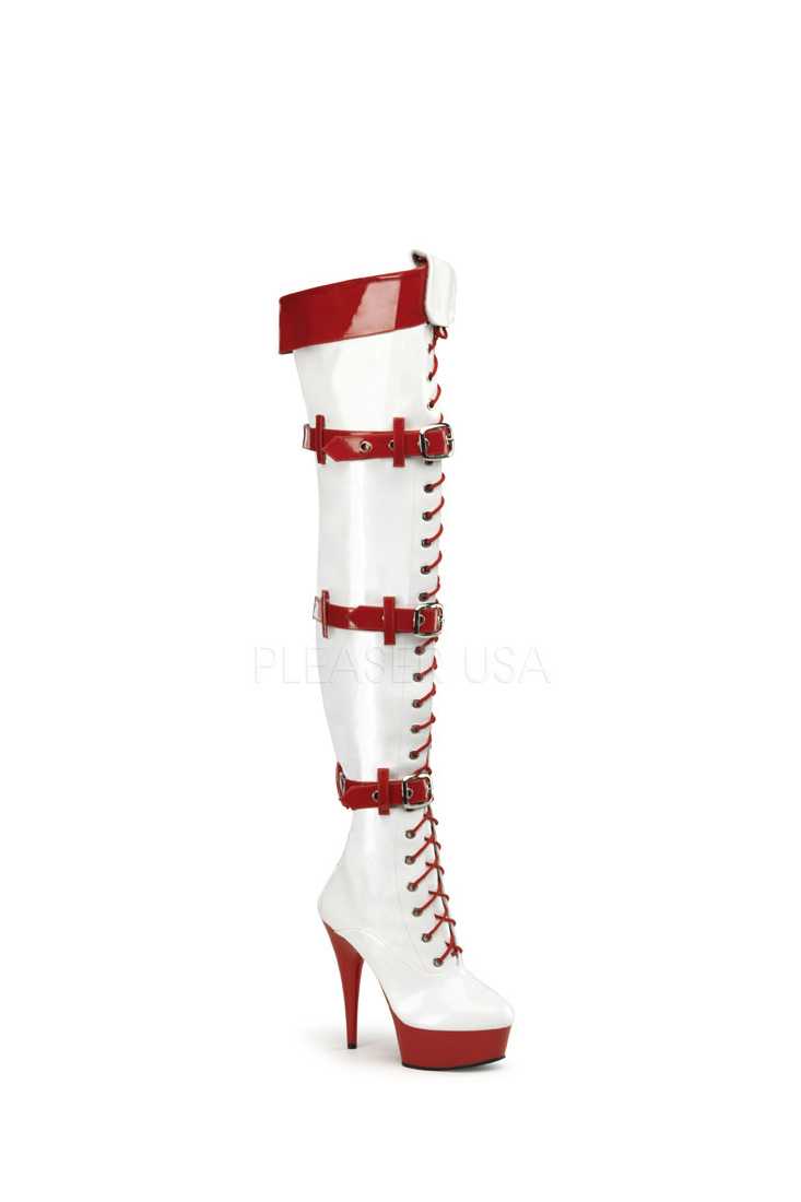 White Red Two Tone Lace Up Thigh High Boots Patent
