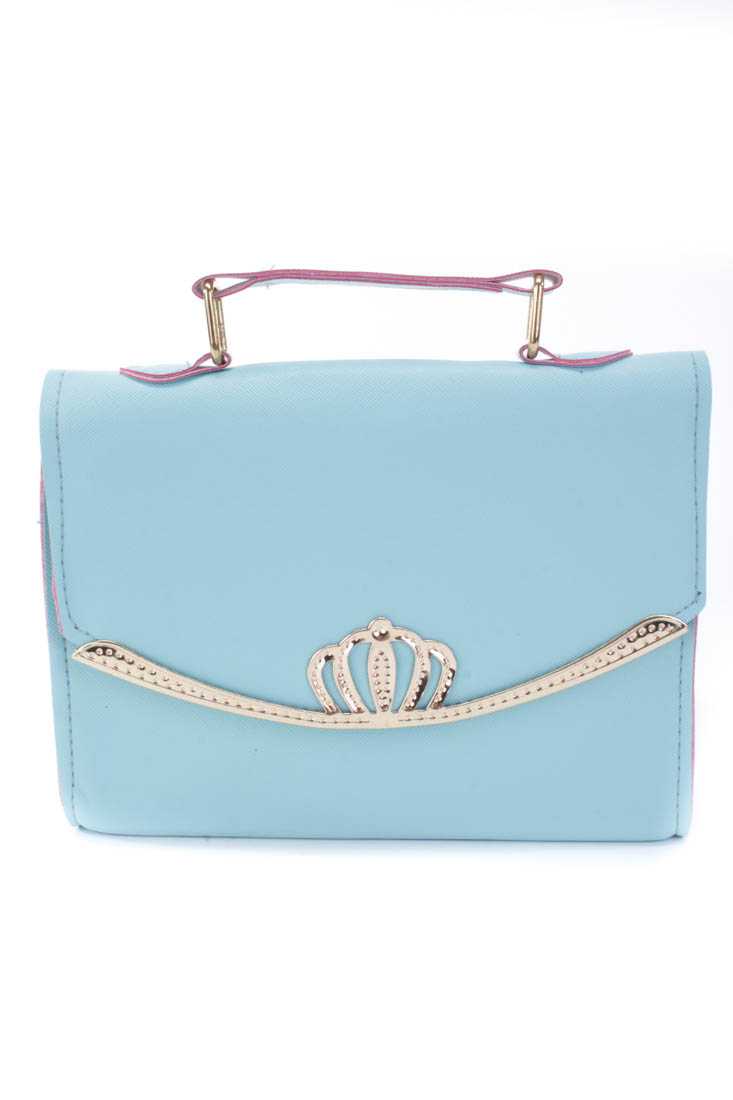 Sky Blue High Polish Textured Trim Shoulder Handbag