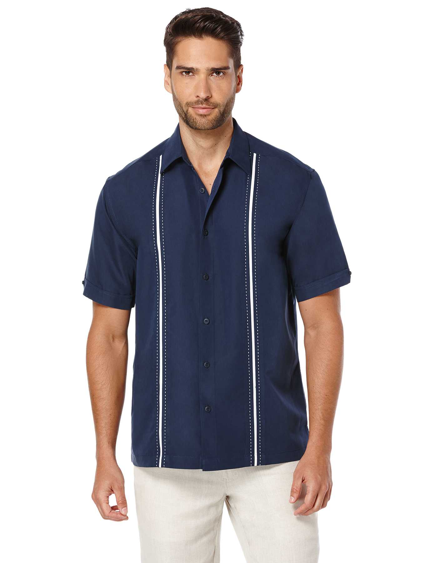 Cubavera Big & Tall Short Sleeve Contrast Insert Panels