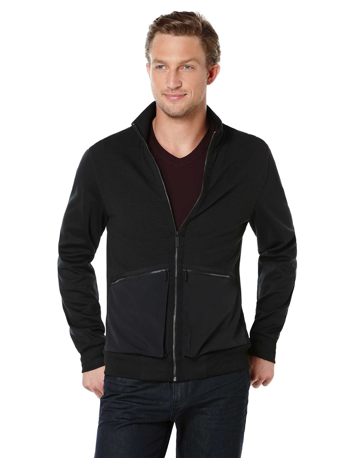 Perry Ellis Mix Media Full Zip Jacket