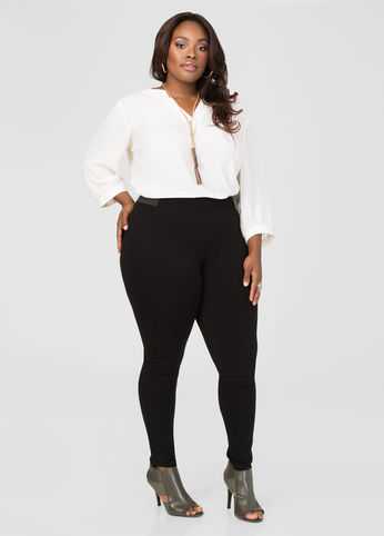 Pleat Waist Ponte Skinny Pant