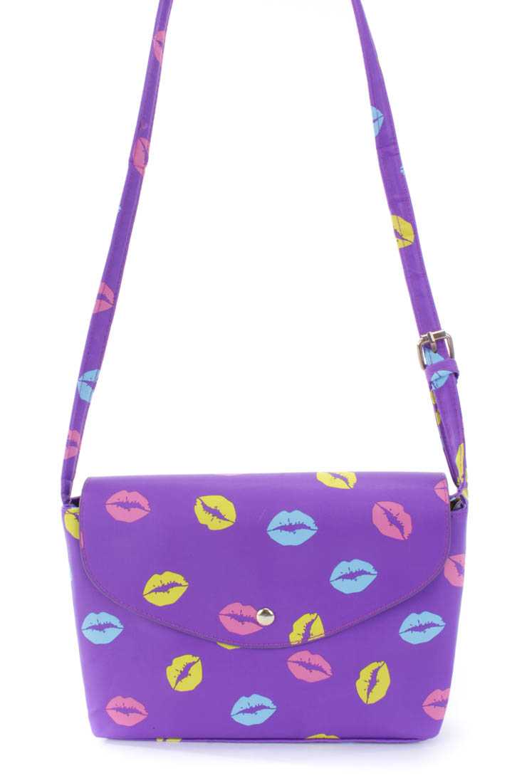 Purple Lip Pattern Shoulder Strap Handbag