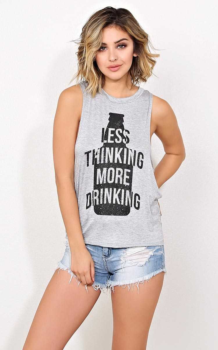 LESS THINKING MORE DRINKING Knit Muscle Tank - - Heather in Size by Styles For Less