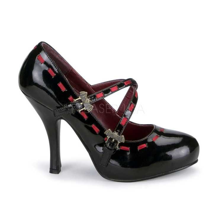 Black Burgundy Patent Woven Bat High Heels