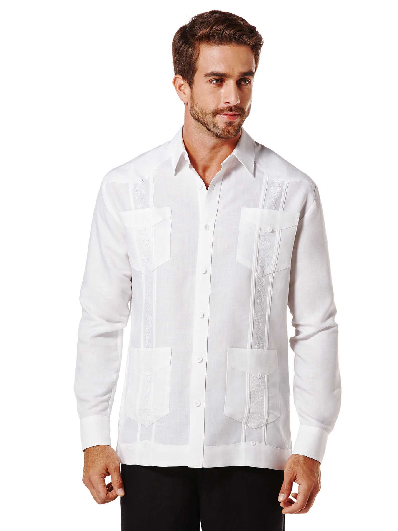 Cubavera Ramie/Rayon Long Sleeve Embroidered Classic Guayabera
