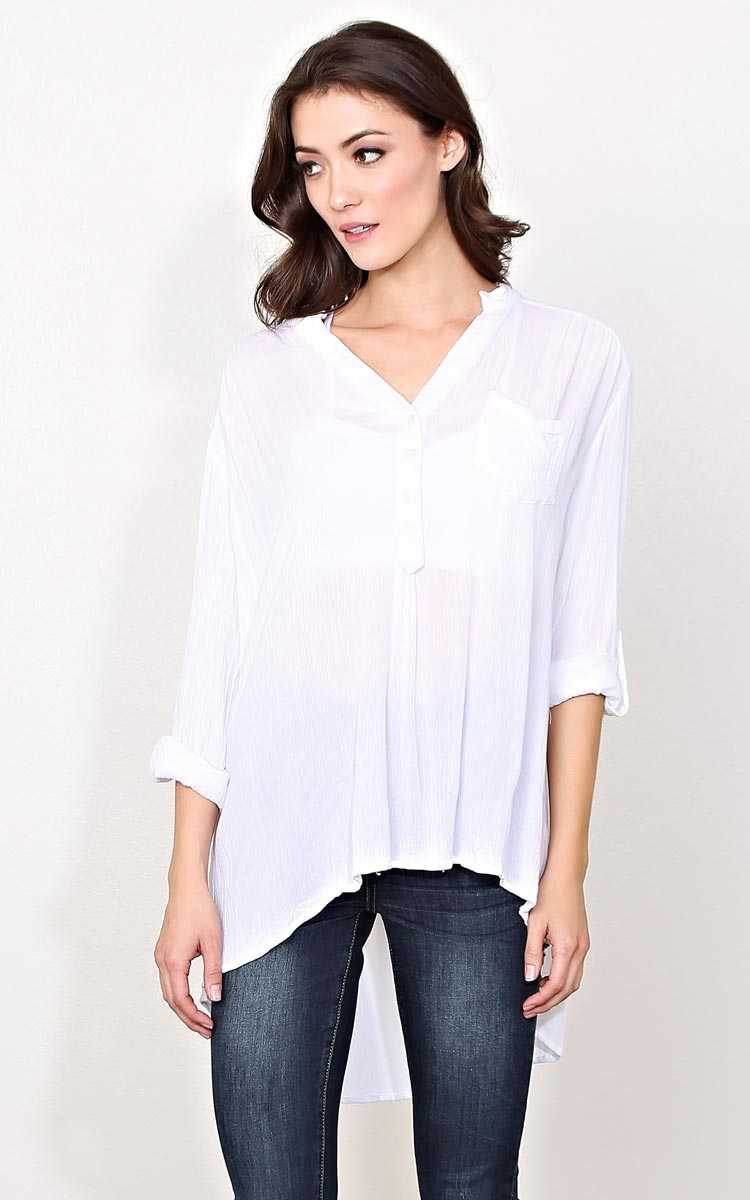 Wandering Woven Gauze Popover Top - White in Size by Styles For Less