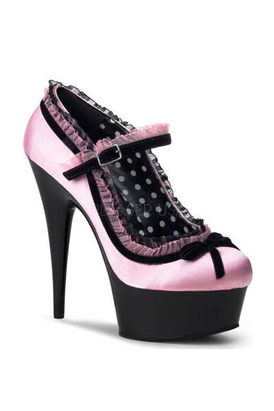 Baby Pink Satin Ruffle Trim Maryjane High Heels