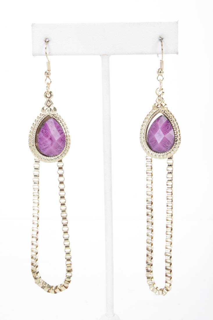 Purple Gold Faceted Beaded Box Chain Dangle Earrings