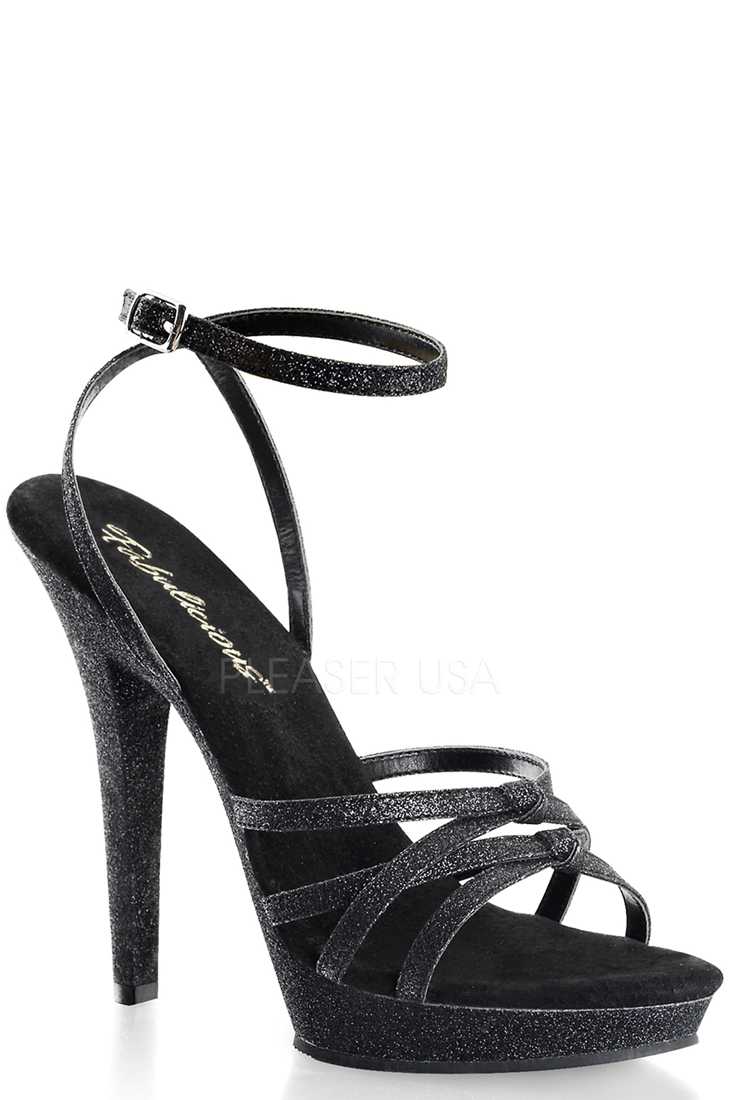 Black Knotted Strappy Sandal High Heels Glitter