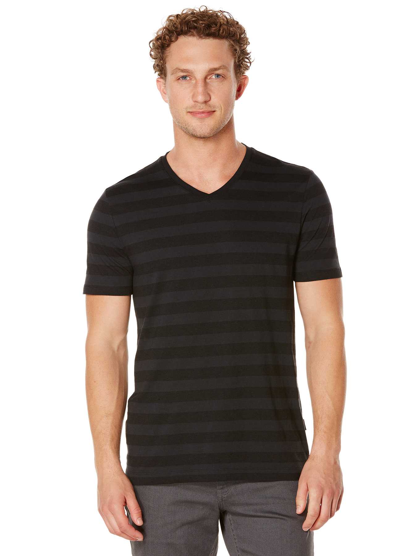 Perry Ellis Short Sleeve Stripe V-Neck Shirt