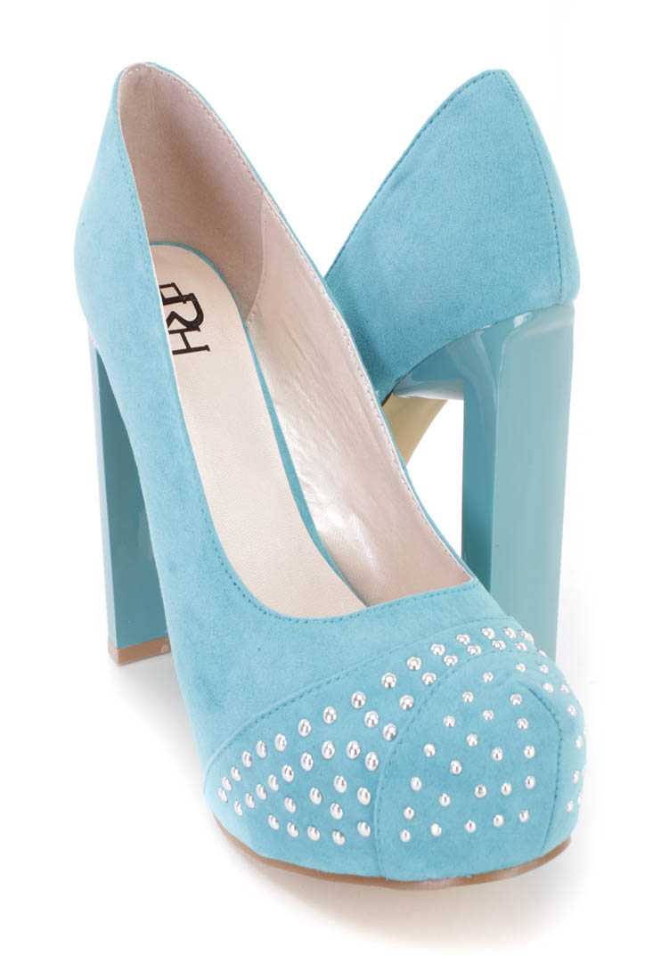 Mint Studded Platform Pump High Heels Faux Suede