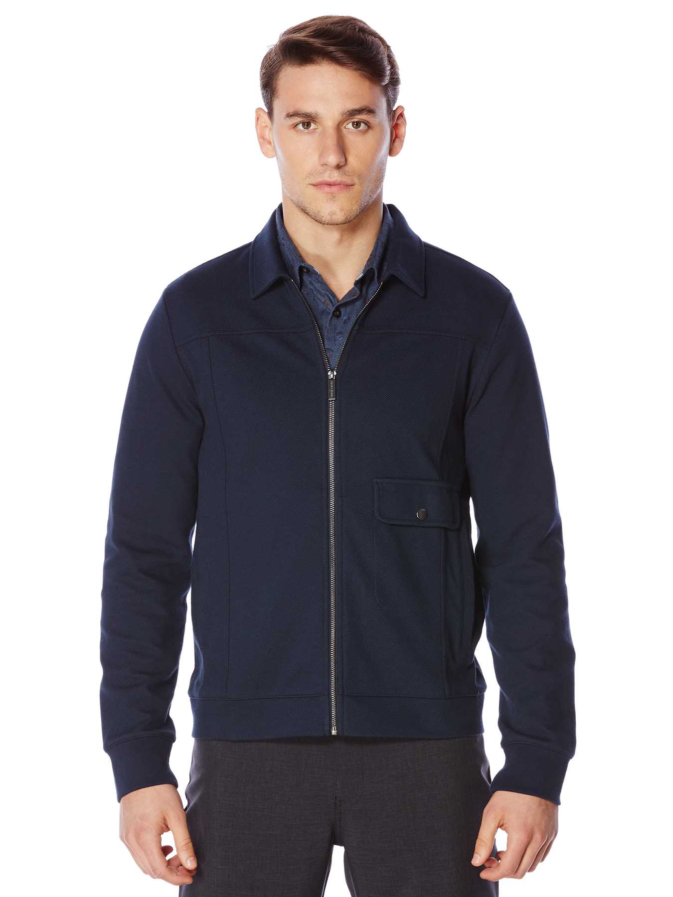 Perry Ellis Twill Knit Front Zip Jacket