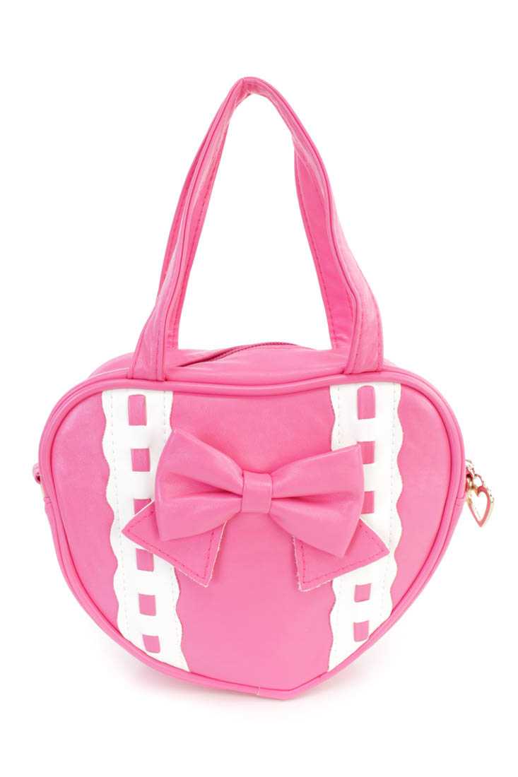 Fuchsia Faux Leather Two Tone Heart Mini Handbag
