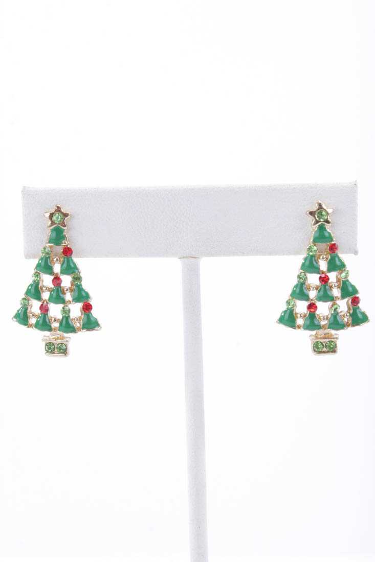 Green Gold Holiday Tree High Polish Earrings