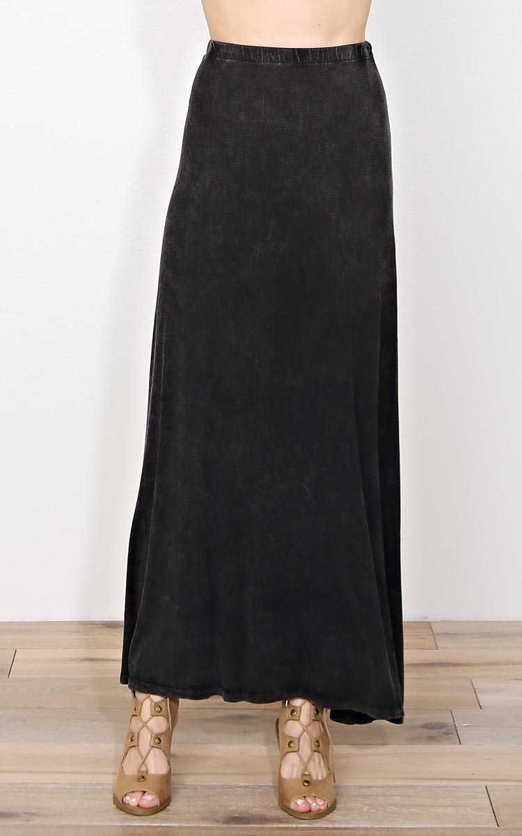 Rena Mineral Wash Knit Maxi Skirt - - Black in Size by Styles For Less