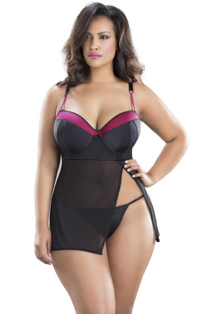 Black Pink Two Tone Plus Baby Doll Lingerie
