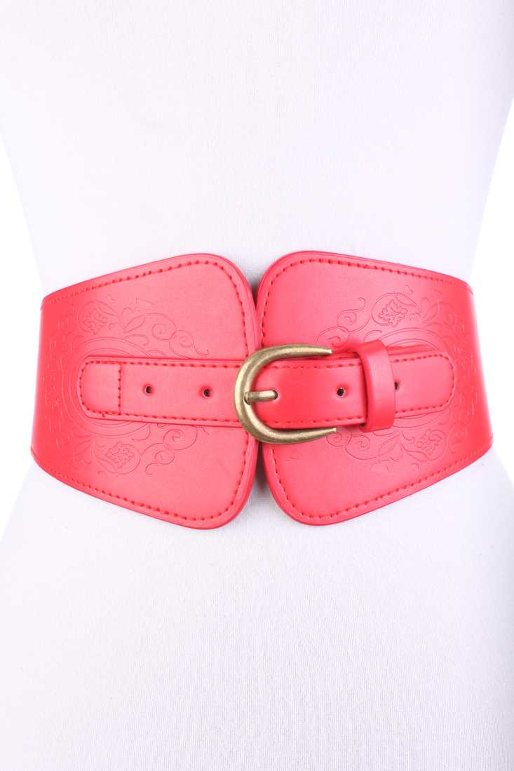 Red Floral Embossed Cute Belt