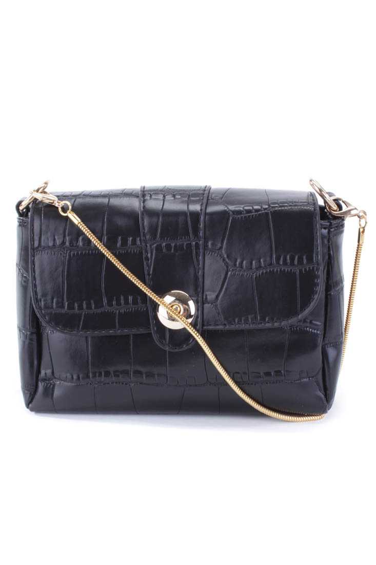 Black Croc Faux Leather Chain Strap Handbag