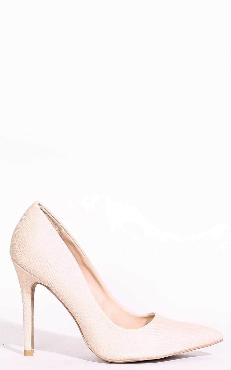 QUPID Lana Snakeskin Pumps - Nude in Size by Styles For Less