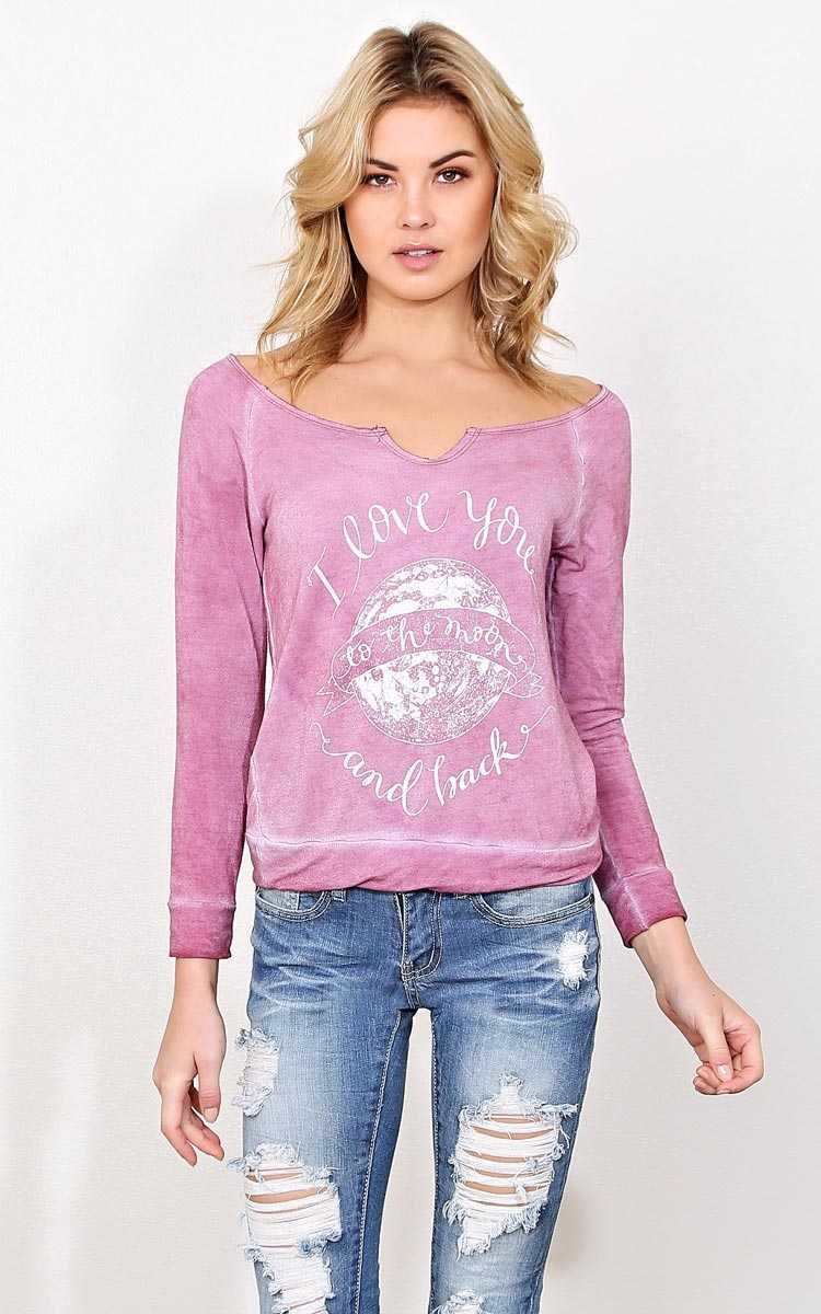 TO THE MOON AND BACK Knit Top - MED - Mauve in Size Medium by Styles For Less