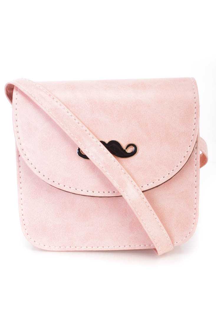 Peach Mustache Pendant Faux Leather Mini Handbag
