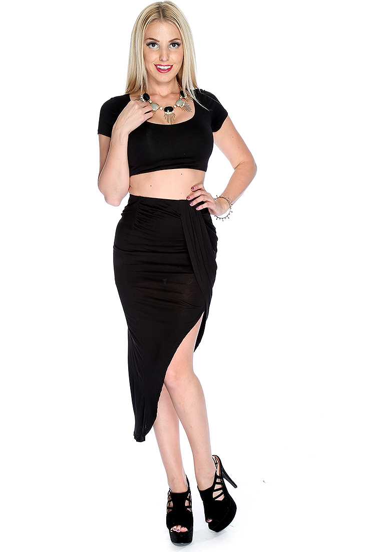 Sexy Black Asymmetrical Hem 2 Piece Party Dress
