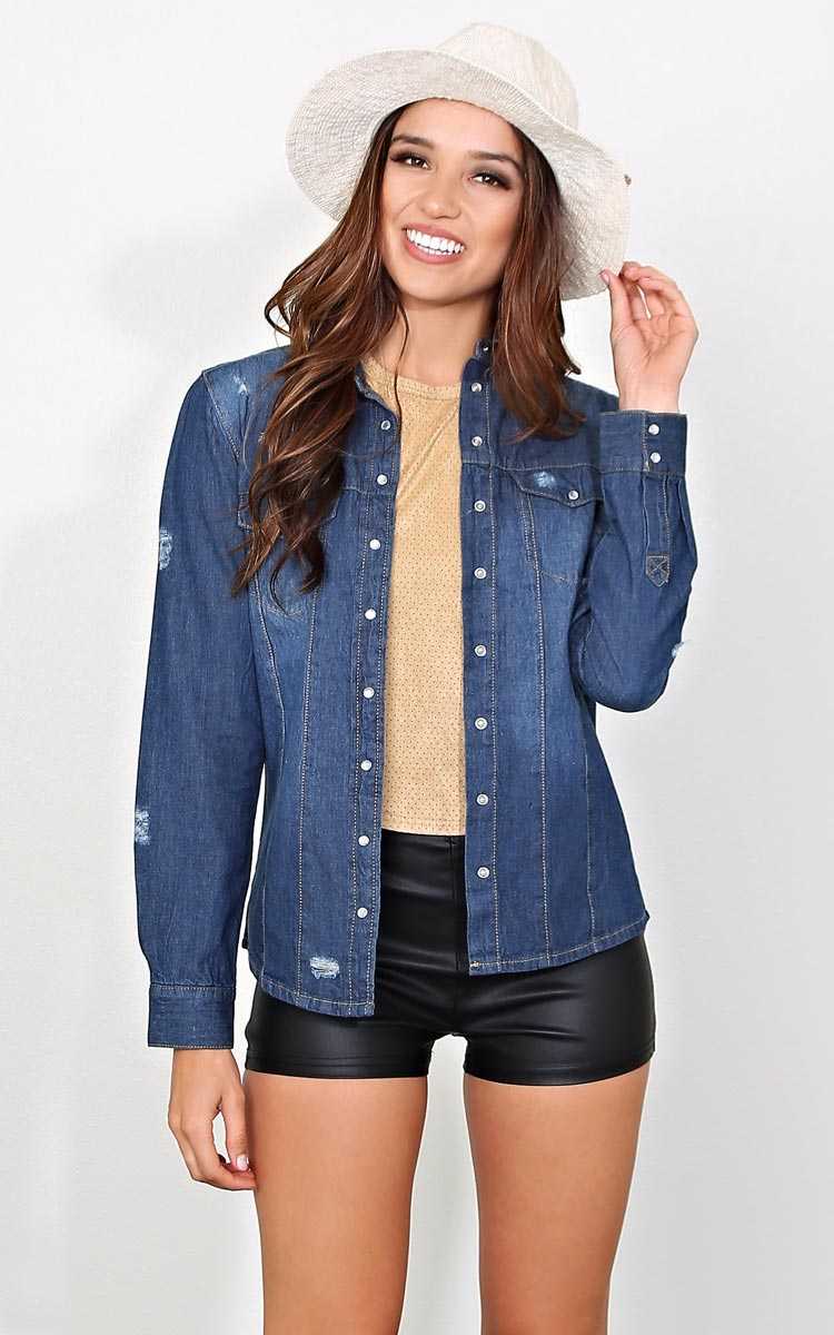 Fall For You Chambray Top - MED - Dark Denim in Size Medium by Styles For Less