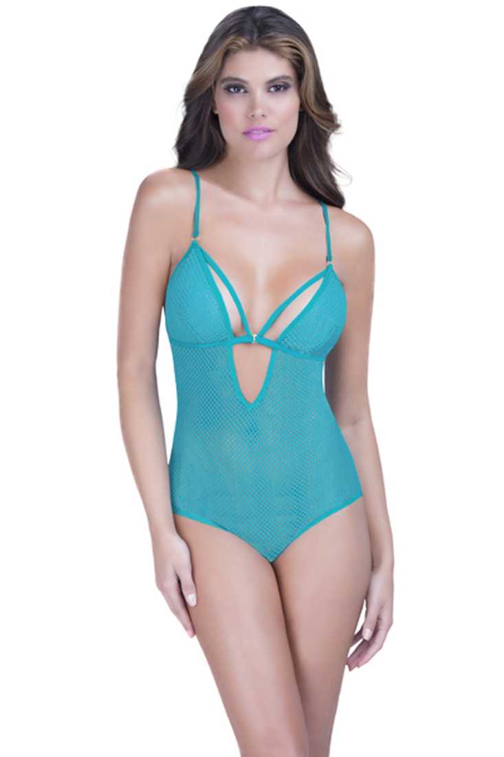 Teal Fishnet Crotchless Intimates Teddy